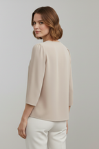 Blouse dames met ronde hals, plooidetail en lange mouwen 8
