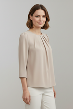 Blouse dames met ronde hals, plooidetail en lange mouwen 9