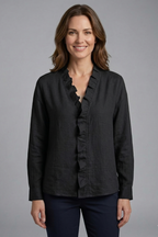 Blouse dames met V-hals, ruche detail en losse pasvorm 1