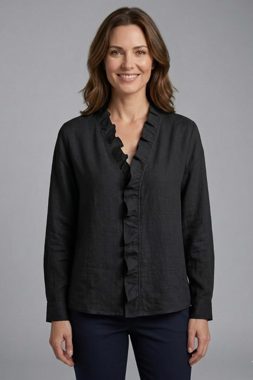 Blouse dames met V-hals, ruche detail en losse pasvorm 1