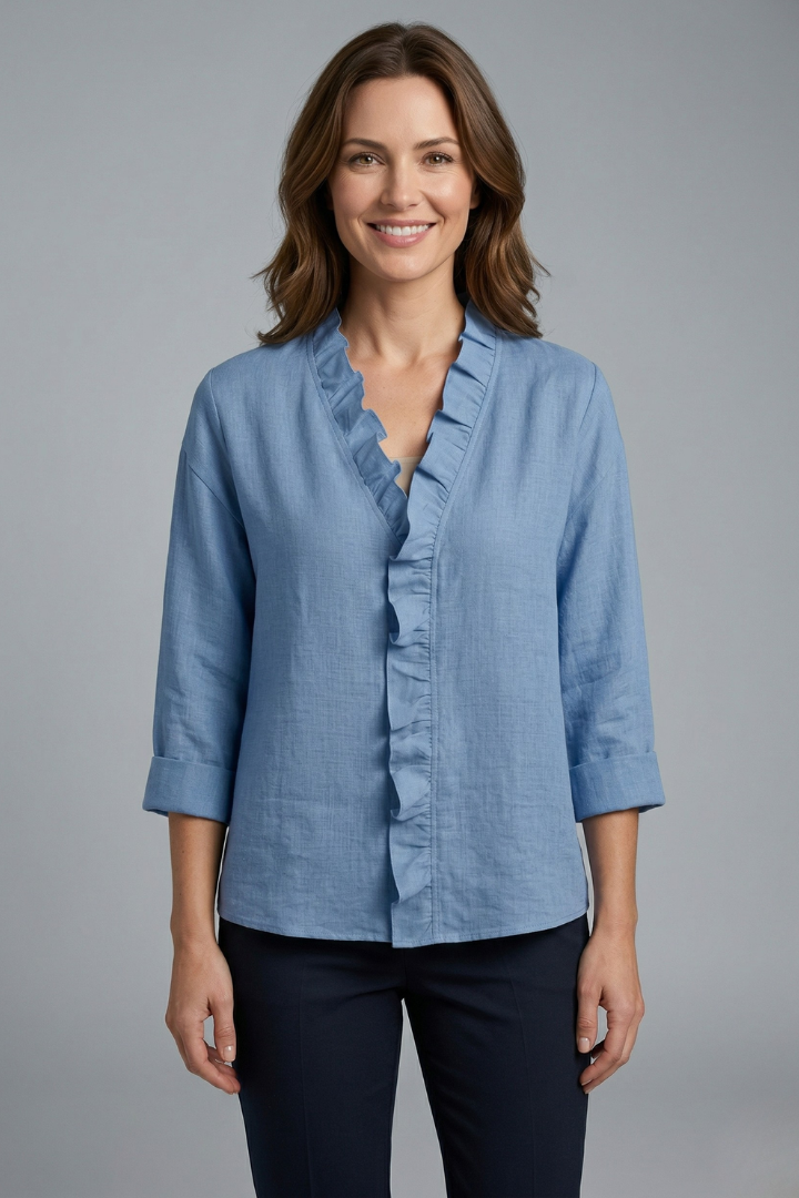 Blouse dames met V-hals, ruche detail en losse pasvorm 2