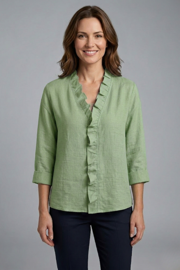 Blouse dames met V-hals, ruche detail en losse pasvorm 3