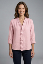 Blouse dames met V-hals, ruche detail en losse pasvorm 4