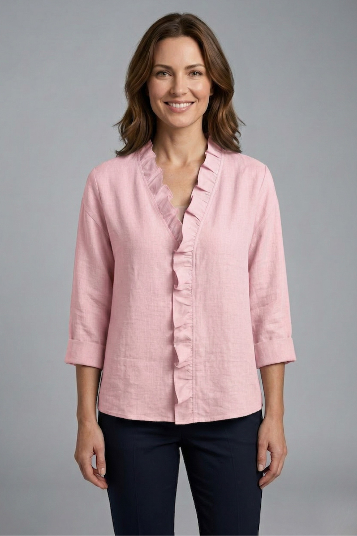 Blouse dames met V-hals, ruche detail en losse pasvorm 4