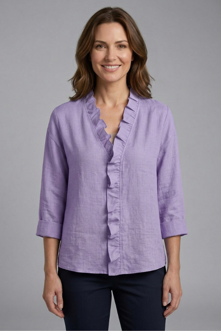 Blouse dames met V-hals, ruche detail en losse pasvorm 5