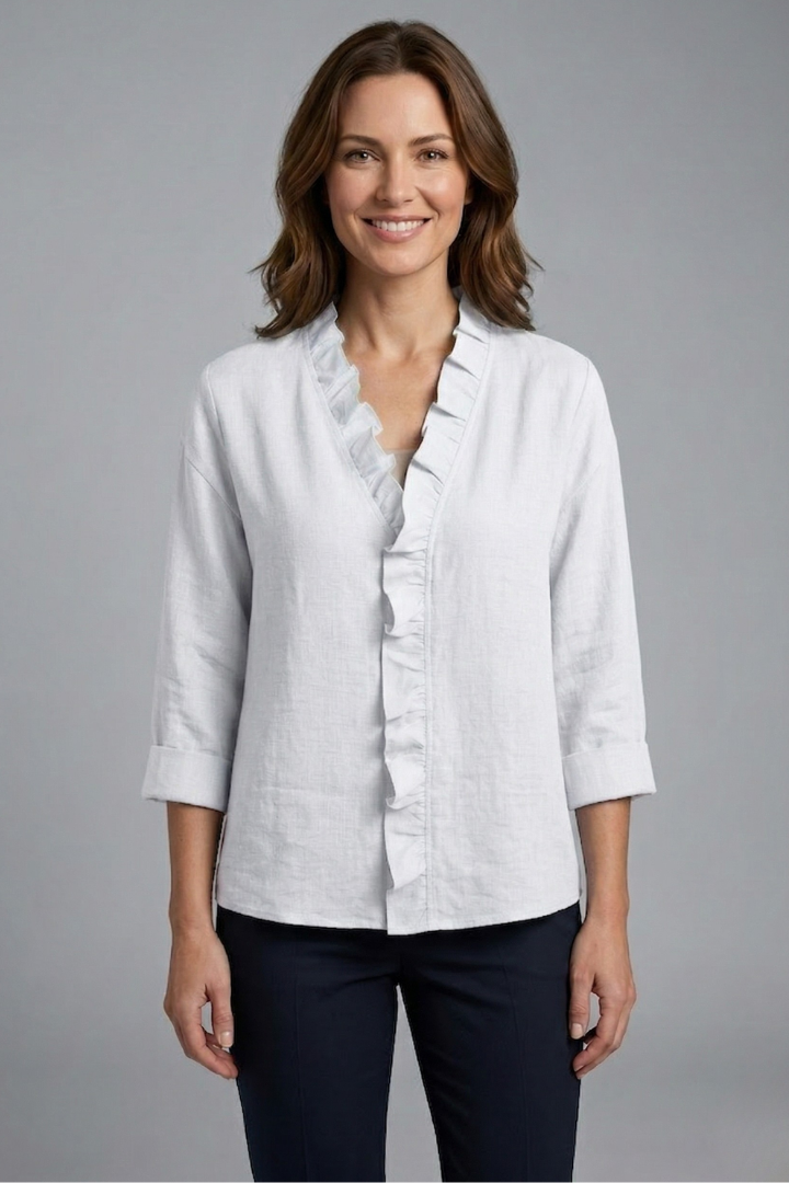 Blouse dames met V-hals, ruche detail en losse pasvorm 6