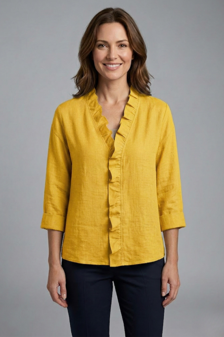 Blouse dames met V-hals, ruche detail en losse pasvorm 7