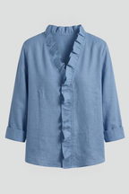 Blouse dames met V-hals, ruche detail en losse pasvorm 8
