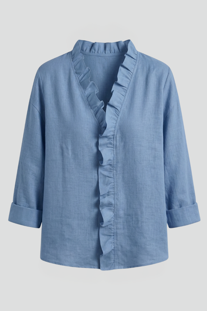 Blouse dames met V-hals, ruche detail en losse pasvorm 8