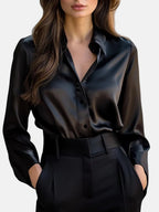 Blouse dames van satijn met lange mouwen en knoopsluiting 1