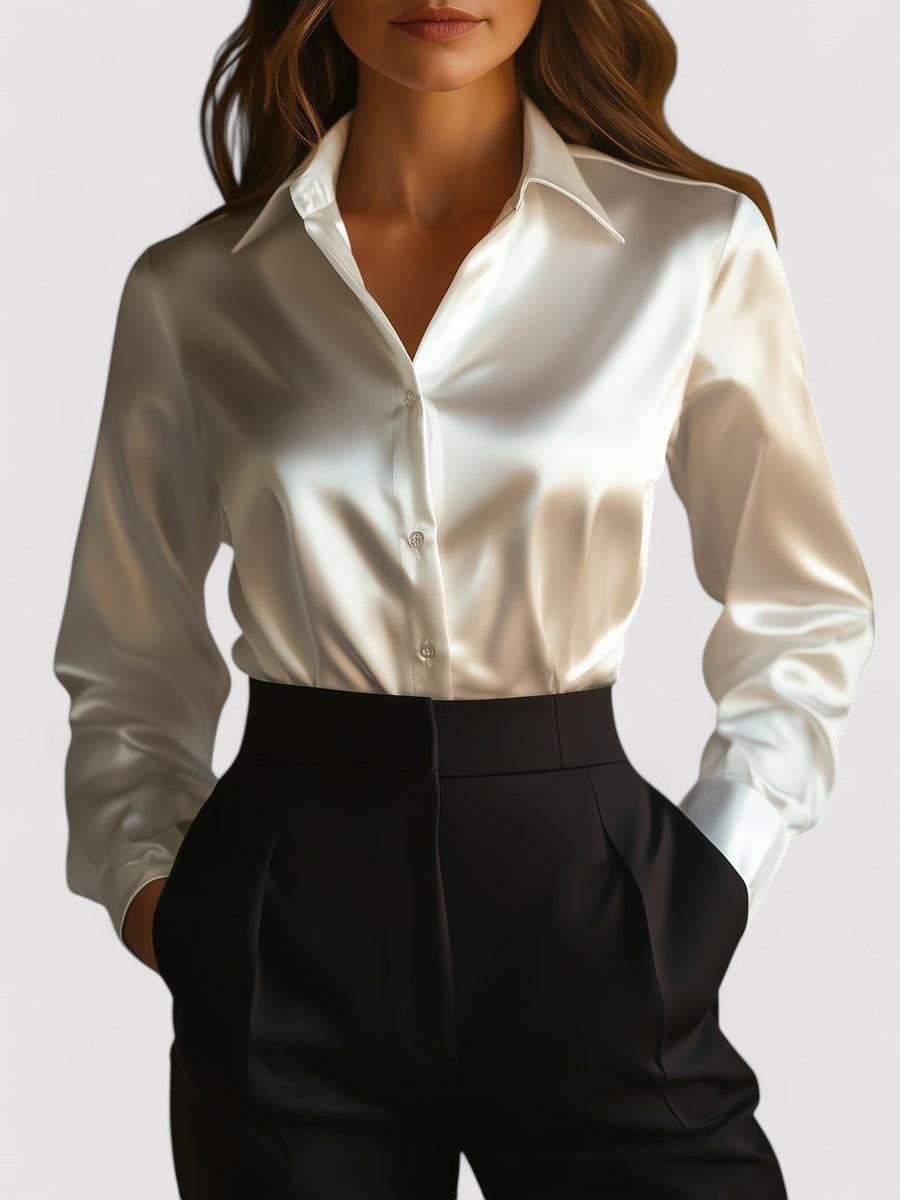 Blouse dames van satijn met lange mouwen en knoopsluiting 3