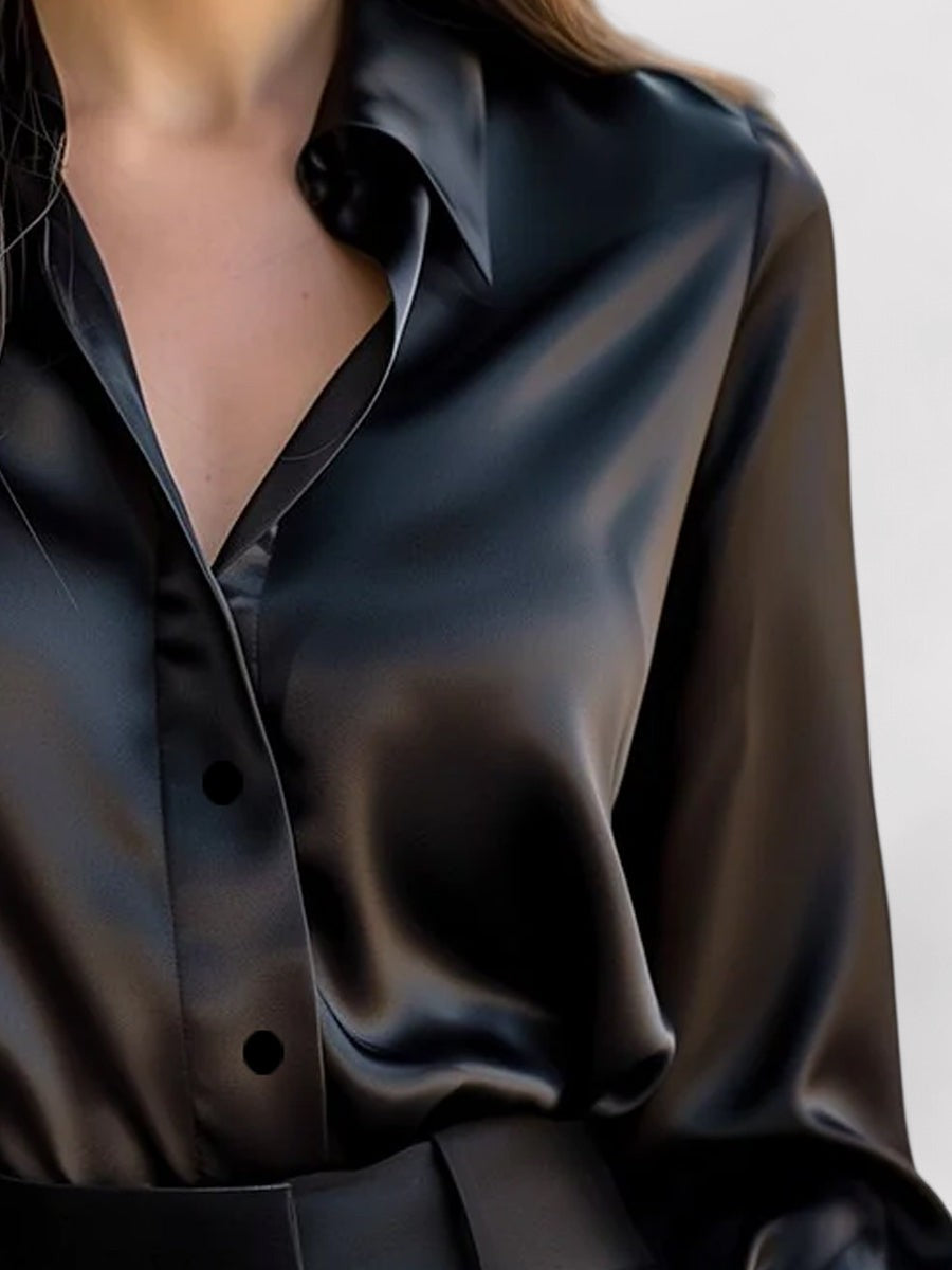 Blouse dames van satijn met lange mouwen en knoopsluiting 4