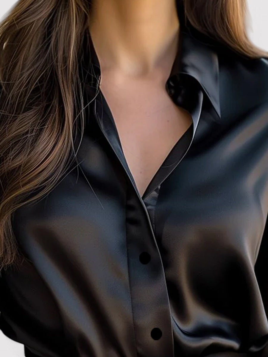 Blouse dames van satijn met lange mouwen en knoopsluiting 5