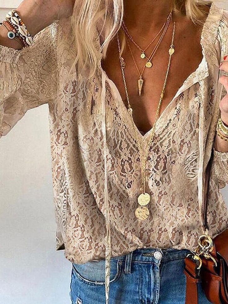 Lavinia - Bohemian blouse met split hals en vintage uitstraling dames