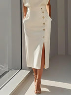 Florine - Elegante midi jurk met knopen dames