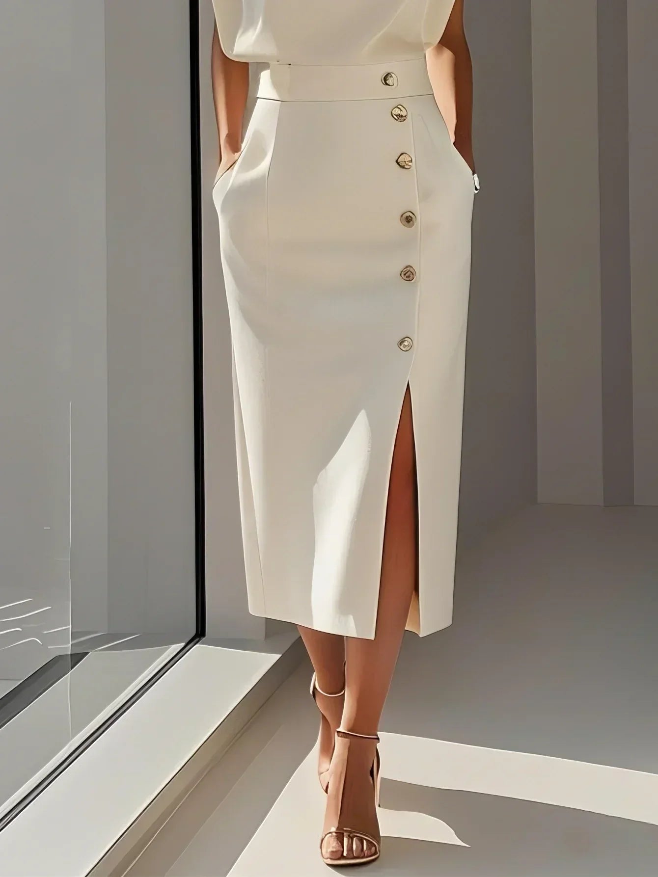 Florine - Elegante midi jurk met knopen dames
