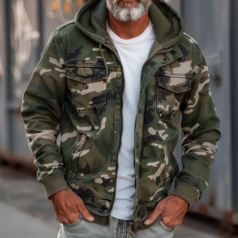 Camouflage jas heren met capuchon en borstzakken 1