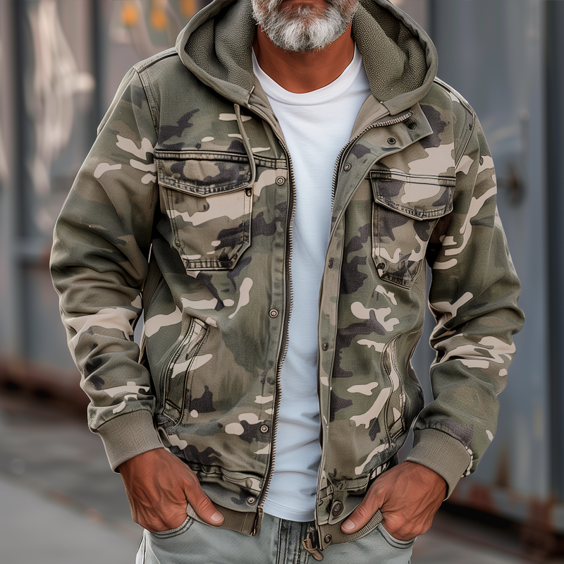 Camouflage jas heren met capuchon en borstzakken 2