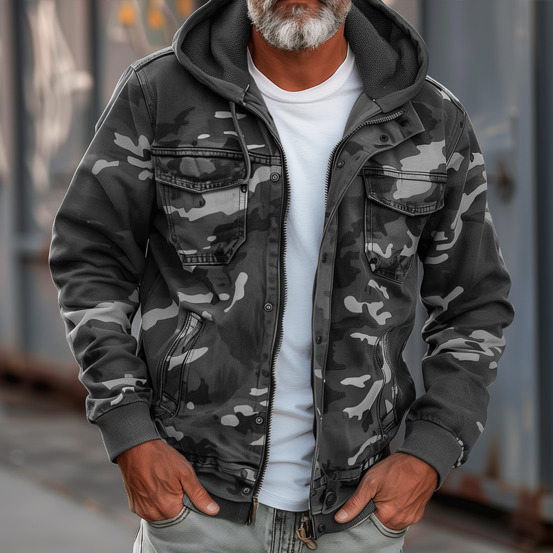 Camouflage jas heren met capuchon en borstzakken 3