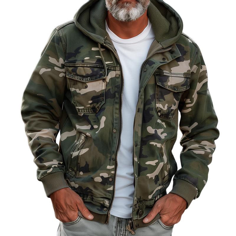Camouflage jas heren met capuchon en borstzakken 4