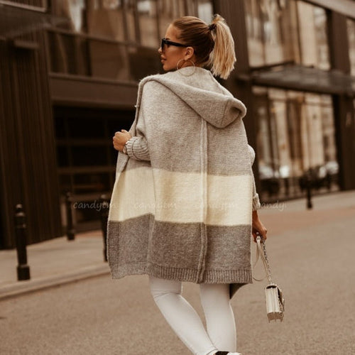 Cardigan dames met capuchon, rits en colorblock 1