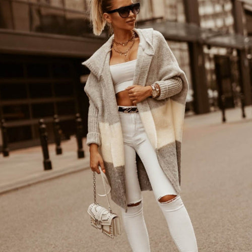 Cardigan dames met capuchon, rits en colorblock 4