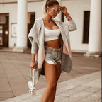 Cardigan dames met capuchon, rits en colorblock 6