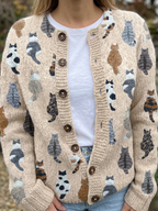 Cardigan dames met kattenmotief en knoopsluiting 1