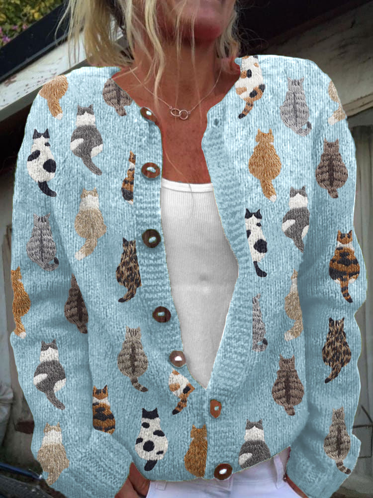 Cardigan dames met kattenmotief en knoopsluiting 3