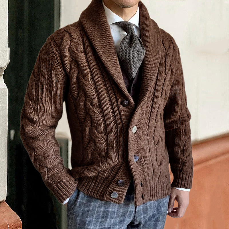 Cardigan heren met kabelmotief en sjaalkraag 1