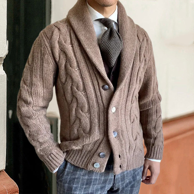 Cardigan heren met kabelmotief en sjaalkraag 3
