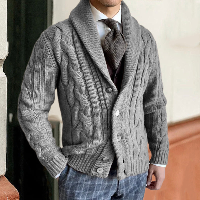 Cardigan heren met kabelmotief en sjaalkraag 4