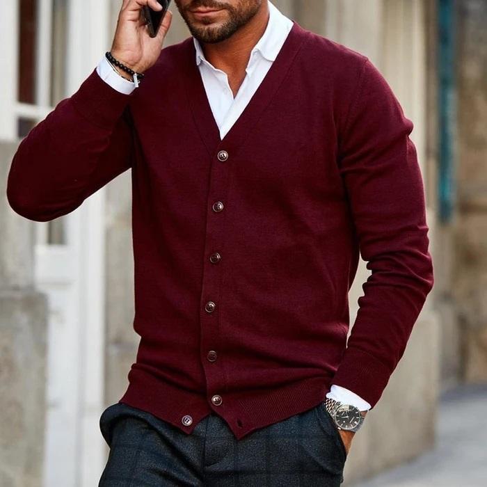 Casual heren cardigan met knopen en V-hals 1