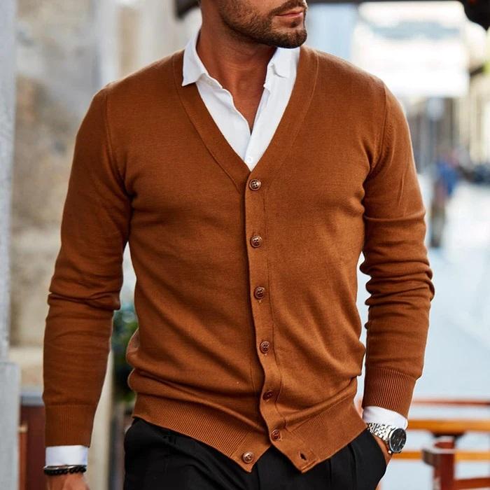 Casual heren cardigan met knopen en V-hals 2
