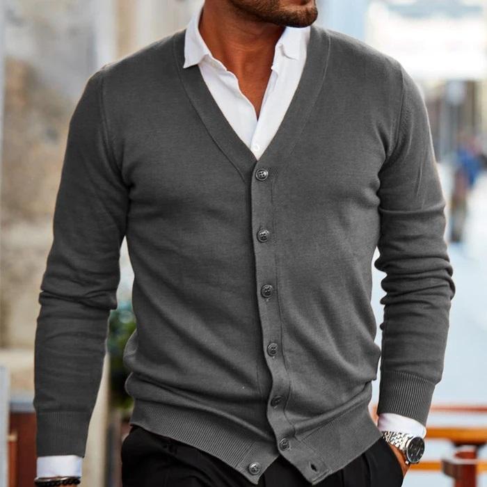 Casual heren cardigan met knopen en V-hals 4