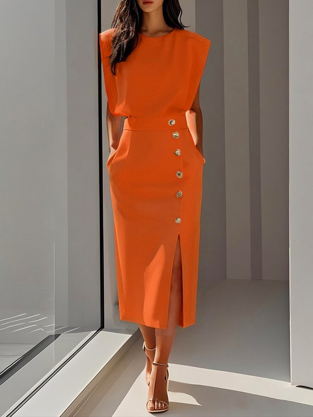 Florine - Elegante midi jurk met knopen dames