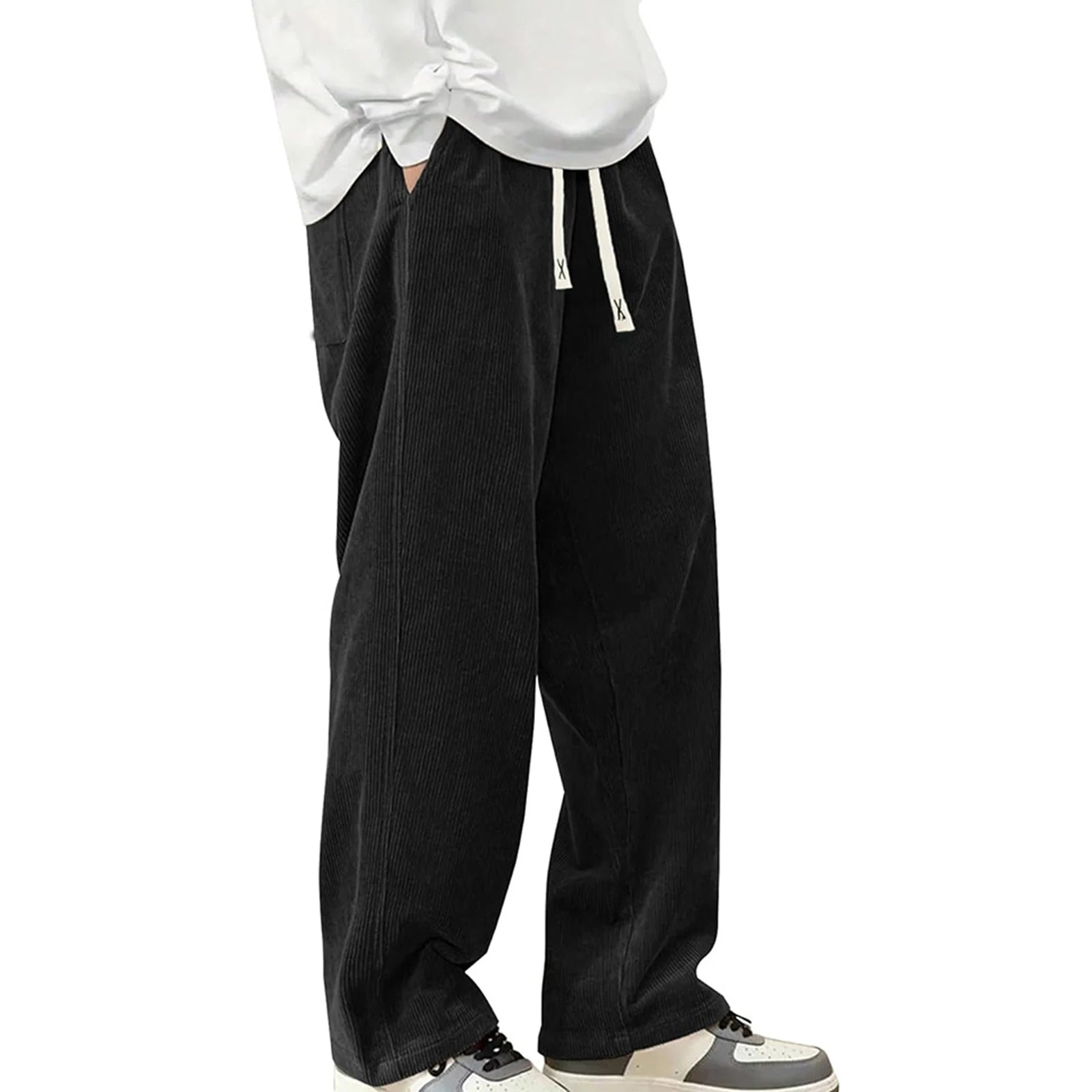 Corduroy broek heren wijde jogger met koordtaille 1