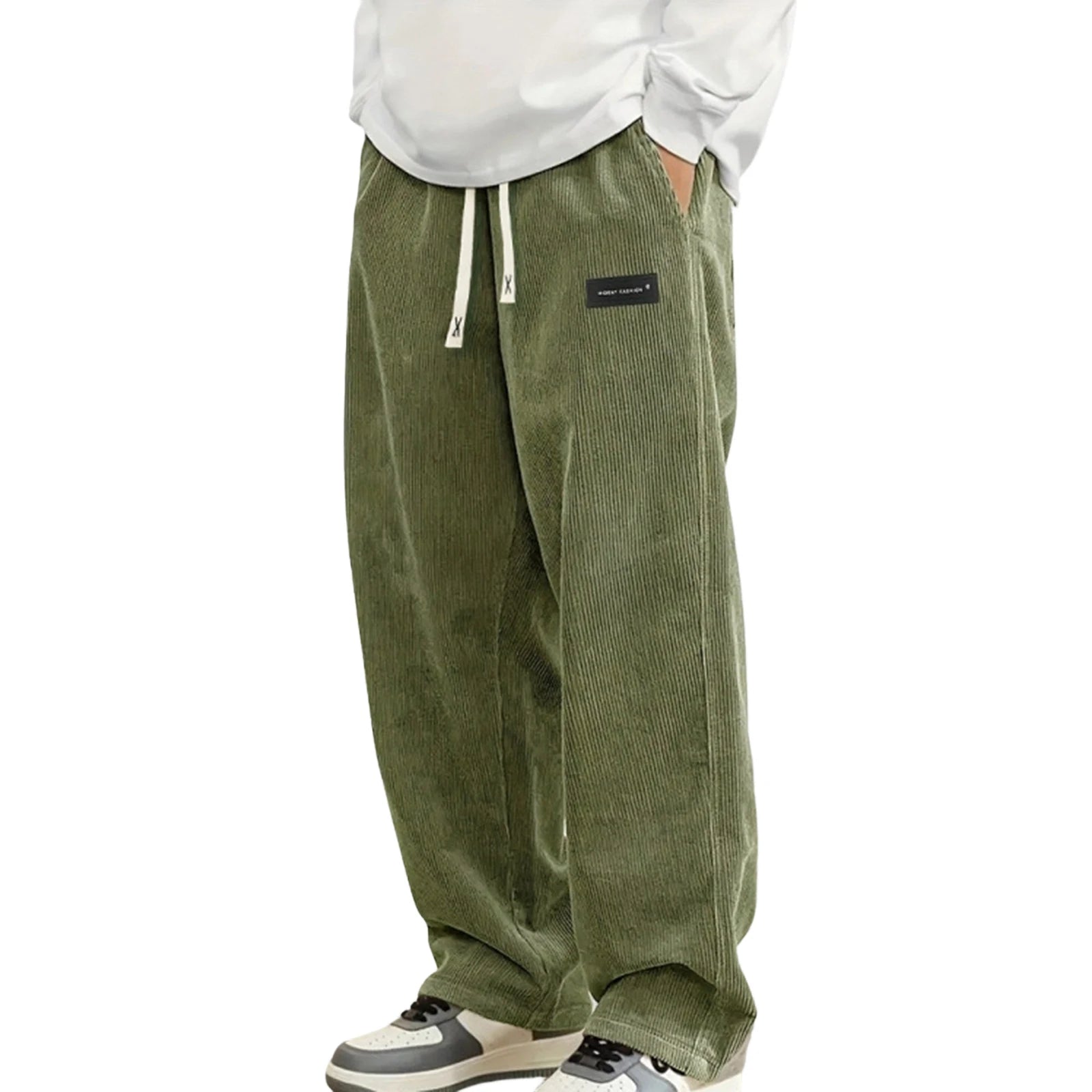 Corduroy broek heren wijde jogger met koordtaille 3