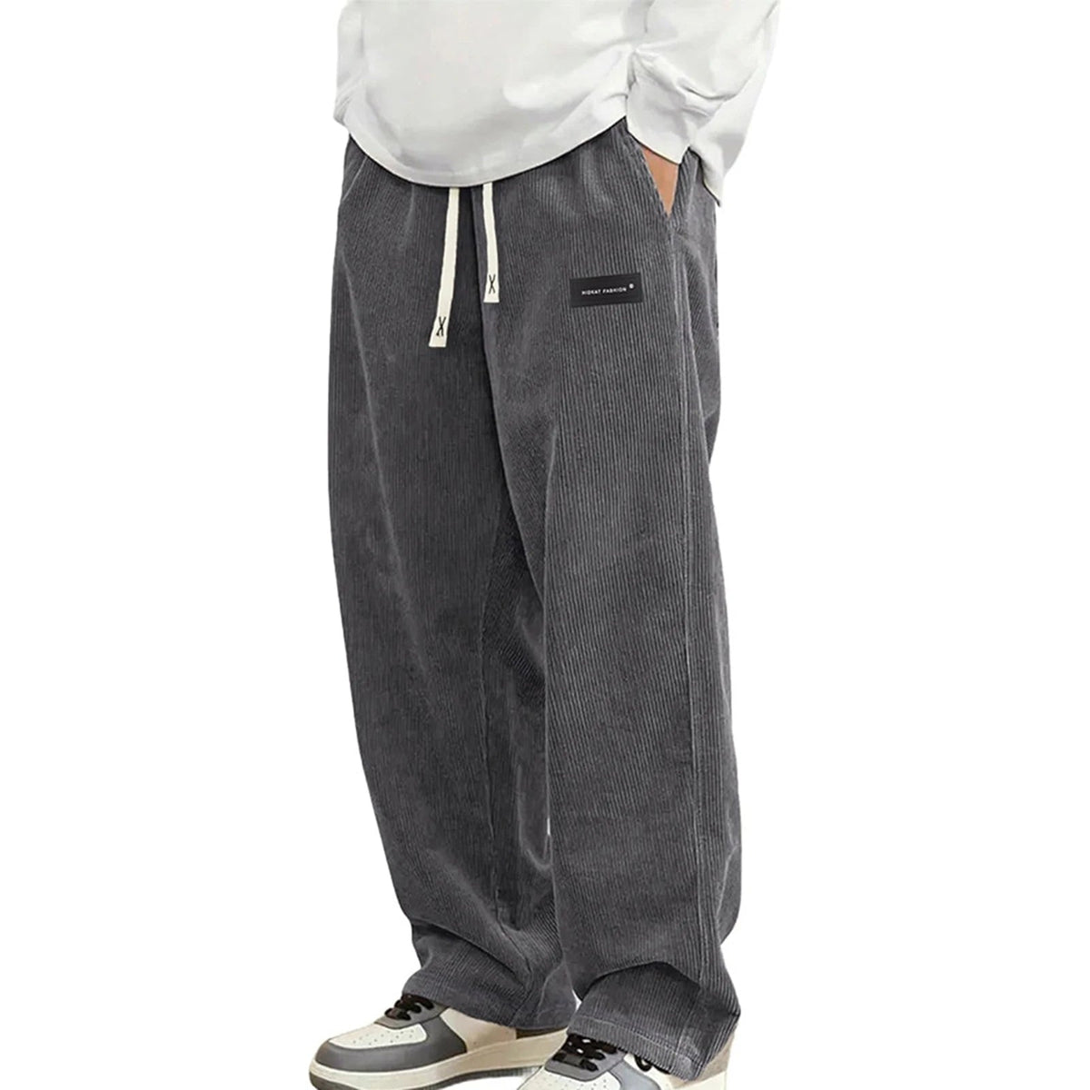 Corduroy broek heren wijde jogger met koordtaille 4