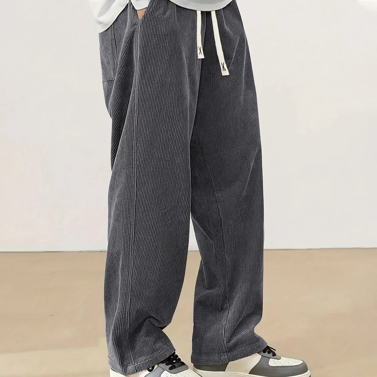Corduroy broek heren wijde jogger met koordtaille 5