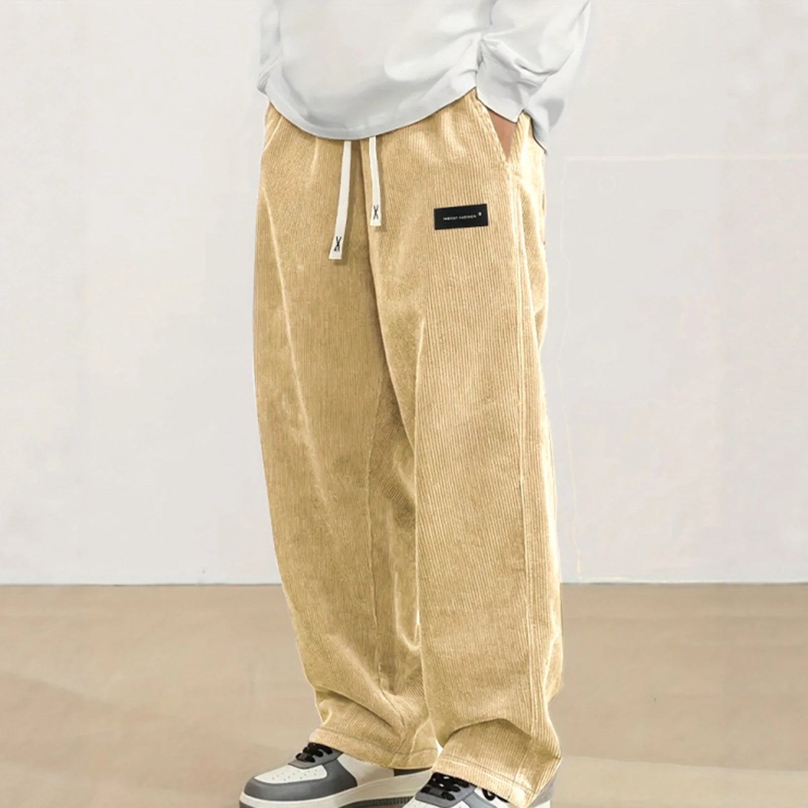 Corduroy broek heren wijde jogger met koordtaille 6