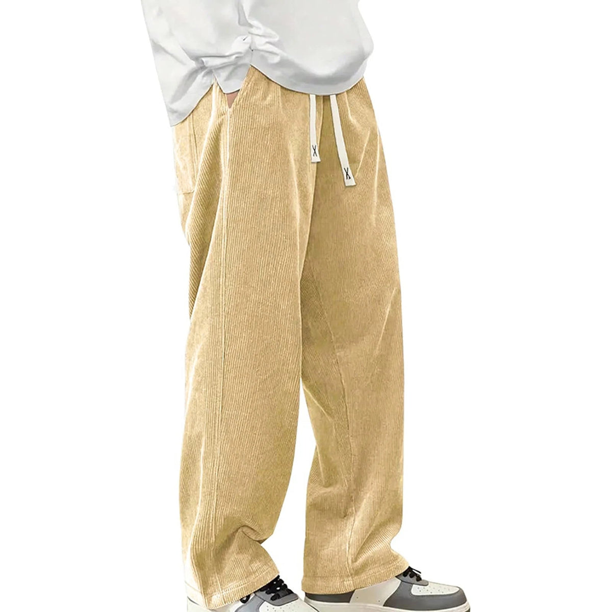 Corduroy broek heren wijde jogger met koordtaille 7