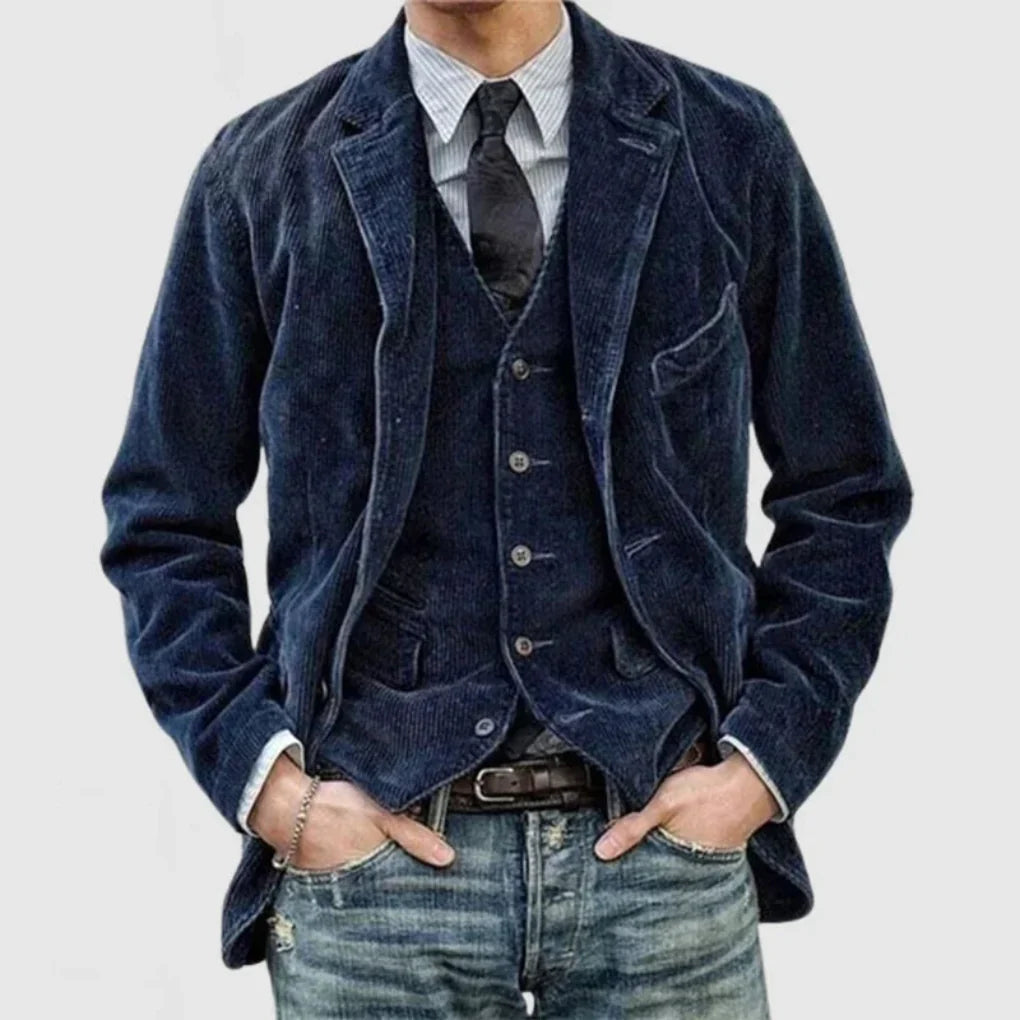 Corduroy colbert set heren met gilet in vintage stijl 1