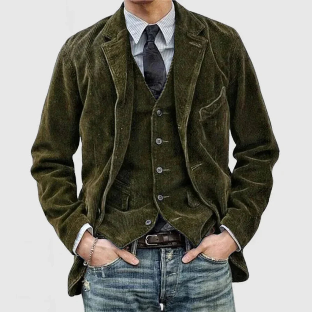 Corduroy colbert set heren met gilet in vintage stijl 3