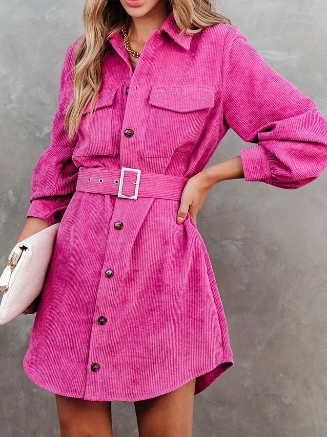 Corduroy mini-jurk dames met lange mouwen en bijpassende riem 3