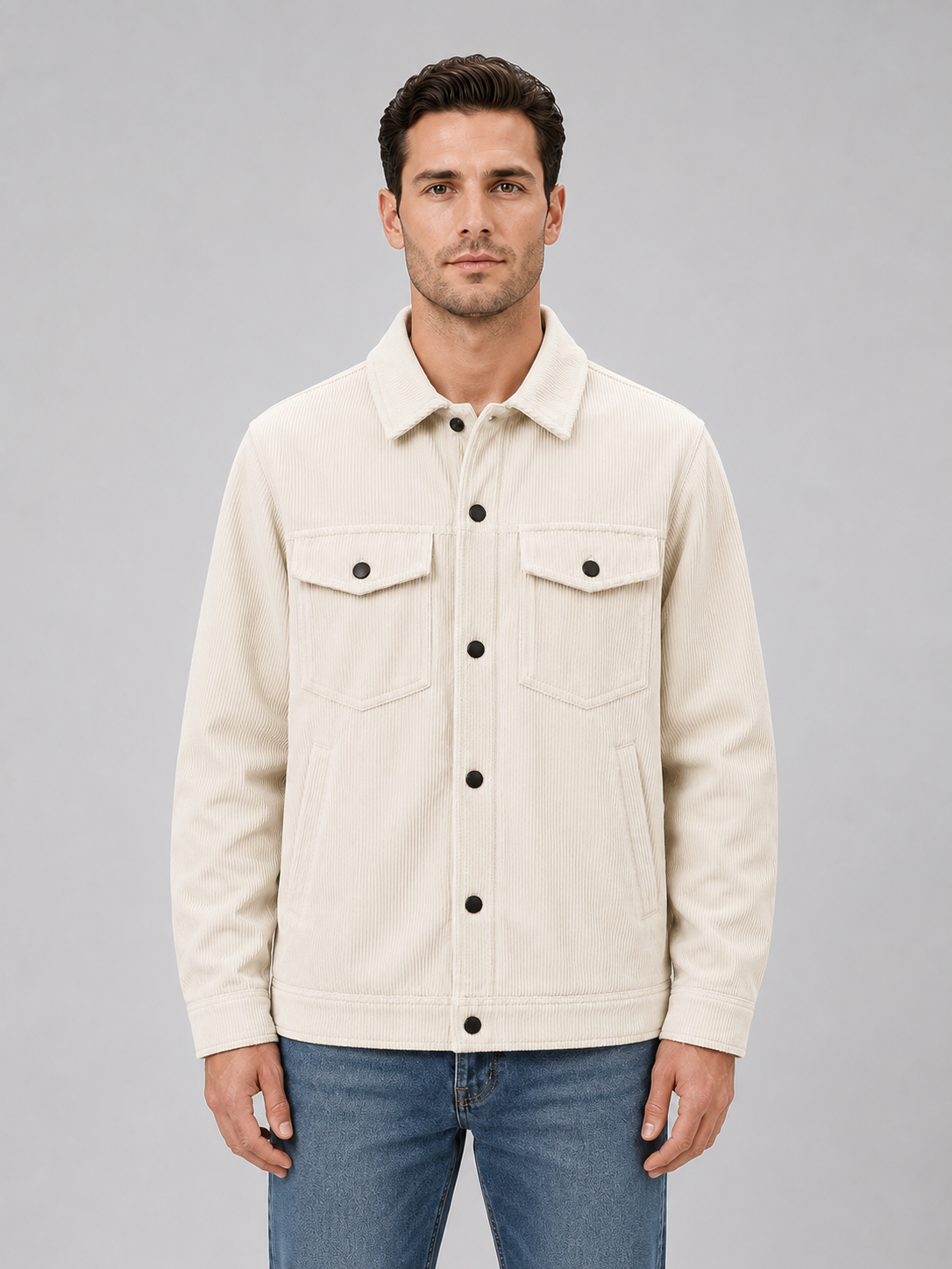 Corduroy overshirt heren met knoopsluiting en borstzakken 1