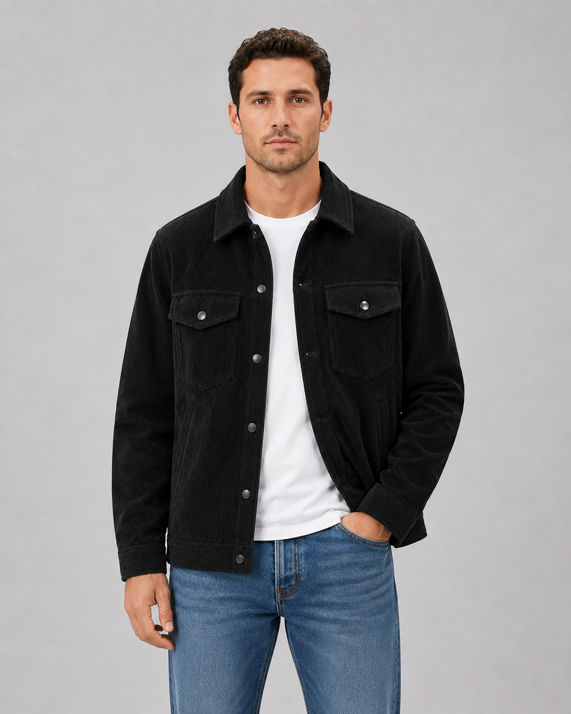 Corduroy overshirt heren met knoopsluiting en borstzakken 2