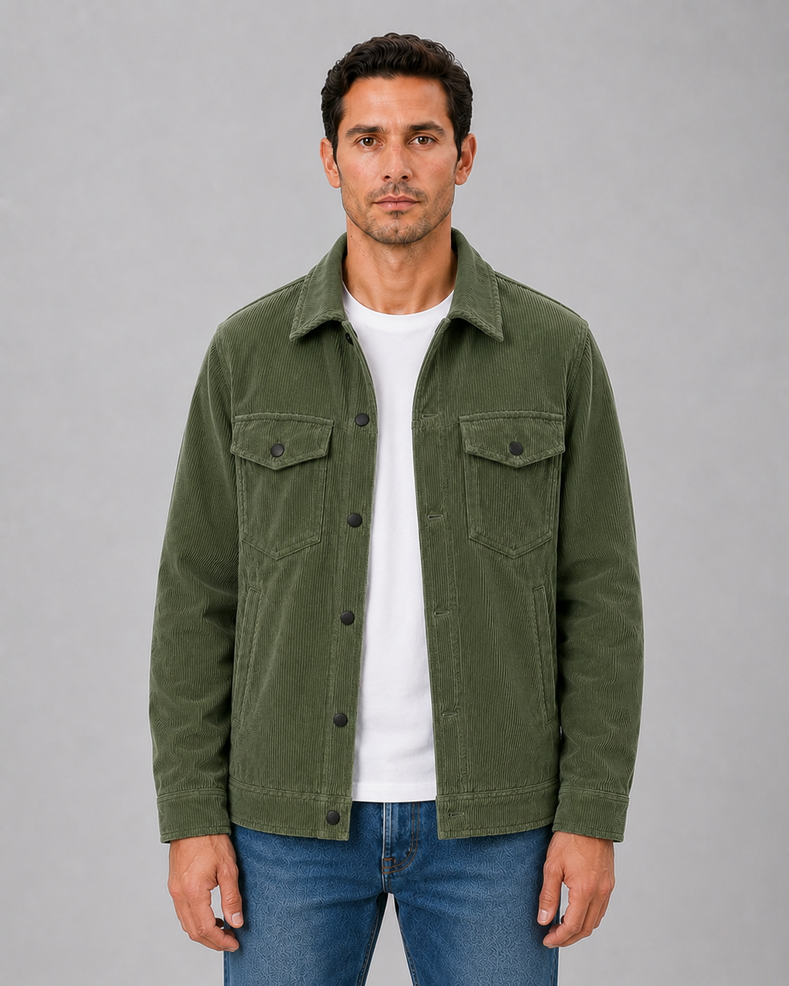 Corduroy overshirt heren met knoopsluiting en borstzakken 4