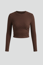 Cropped longsleeve dames met hoge ronde hals en wafelstructuur 7