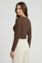 Cropped longsleeve dames met hoge ronde hals en wafelstructuur 8